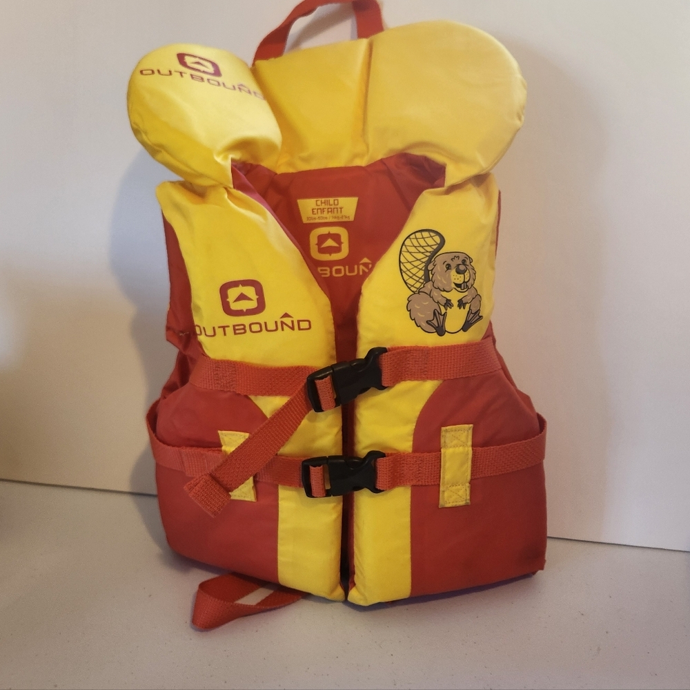 Kids Red Life Jacket Child Size 30-60 Lbs Buckles Outbound